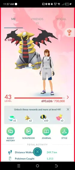 Pokemon Acc Go Lvl 43 - 100% Giratina - 27 Shiny & 33 Legendary - 800K Dust - Image 1