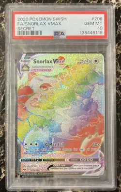 Pokemon 2020 Snorlax VMAX Secret Rare 206/202 SWSH01 Full Art Holo PSA 10 - Image 1