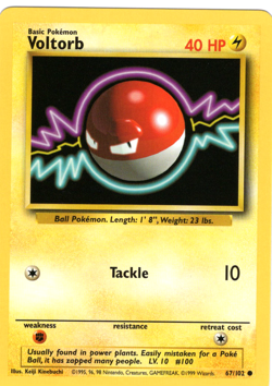 VOLTORB 67/102 BASE SET UNLIMITED POKEMON TCG CCG 1999 NM - Image 1