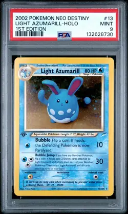 2002 POKEMON NEO DESTINY 1ST ED #13 LIGHT AZUMARILL-HOLO PSA 9 - Image 1