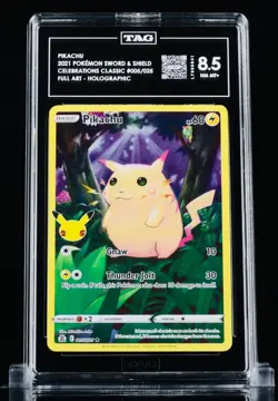 2021 POKEMON SWORD & SHIELD CELEBRATIONS #005/025 PIKACHU FULL ART TAG 8.5 - Image 1