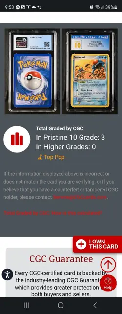 (POP 3) CGC 10 PRISTINE Pokemon Tentacruel 45/92 EX Legend Maker 2006 Card - Image 3