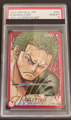 PSA 10 Roronoa Zoro Parallel ONE PIECE Card OP01-001 L ROMANCE DAWN Japanese - Image 1