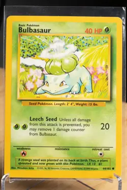 Bulbasaur 44/102 Base Set Unlimited Vintage TCG Pokemon Card NM - Image 1