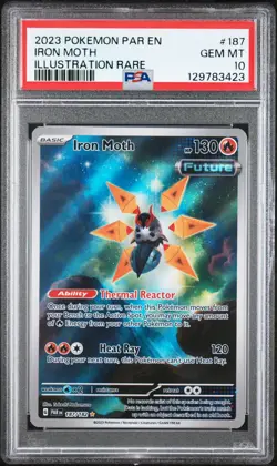 2023 POKEMON PARADOX RIFT #187/182 IRON MOTH ILLUSTRATION RARE PSA 10 - Image 1