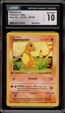 Pokemon Charmander Base Set Shadowless 1st Edition #46 CGC 10 Gem Mint - Image 1