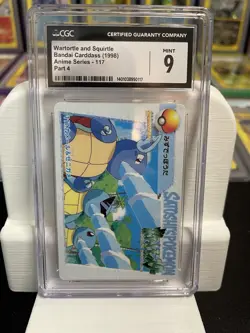 CGC 9 MINT Pokemon Japanese Bandai Carddass 1998 Pikachu Squirtle Wartortle #112 - Image 1