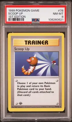 1999 Pokemon Base Set 1st Edition Scoop Up 078/102 PSA 8 (Shadowless) 078/102 - Image 1