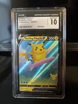 Pokemon Surfing Pikachu V 008/025 Celebrations CGC 10 Gem 💎 MINT - Image 1