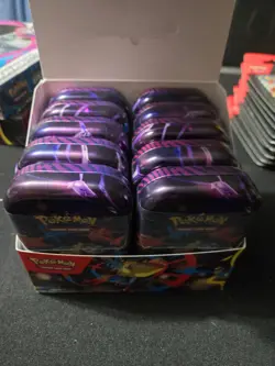 Lot 10 Sealed Mini Tins Pokemon TCG Mega Evolution Mega Heroes w/ Display Box - Image 1