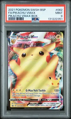 2021 POKEMON SWSH BLACK STAR PROMO PIKACHU VMAX BOX FULL ART/PIKACHU VMAX PSA 9 - Image 1