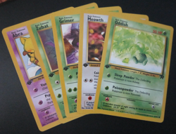 5 CARD LOT 1ST EDITION ROCKET POKEMON NON HOLO ABRA MEOWTH ODDISH + NEV PLYD NM - Image 1