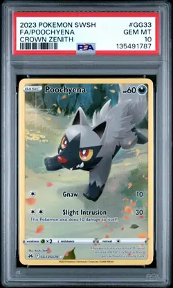 2023 POKEMON SWORD & SHIELD CROWN ZENITH #GG33 FULL ART/POOCHYENA PSA 10 - Image 1