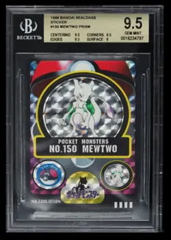 1998 Pokemon Bandai Sealdass Sticker Mewtwo BGS 9.5 Japanese #150 Prism - Image 1