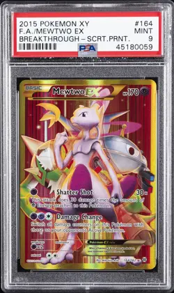 2015 POKEMON XY BREAKTHROUGH SECRET #164 FULL ART/MEWTWO EX PSA 9 - Image 1