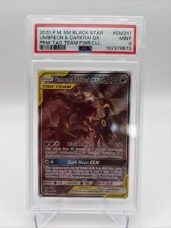 UMBREON & DARKRAI GX 2020 POKEMON TAG TEAM BLACK STAR PROMO PSA 9 SM241 - Image 1
