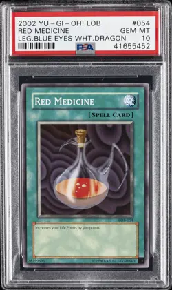 2002 YU-GI-OH! LOB-LEGEND OF BLUE EYES WHITE DRAGON #054 RED MEDICINE PSA 10 - Image 1