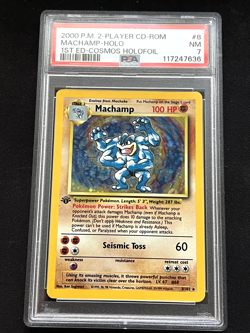 1ST EDITION - HOLO MACHAMP Cosmos 2000 Pokemon 2 Player CD ROM #8 PSA 7 RARE - Image 1