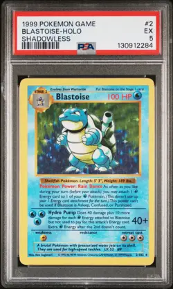 1999 POKEMON BASE SET SHADOWLESS #2 BLASTOISE-HOLO PSA 5 - Image 1