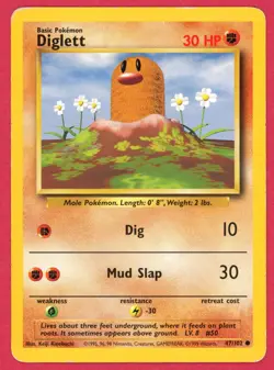 Diglett 47/102 Base Set Pokemon Fighting Symbol "Fist Bump" Misprint Error HP - Image 1