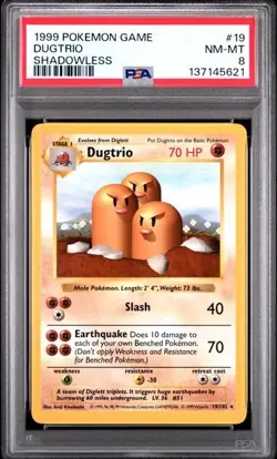 Pokemon TCG Base Set Shadowless Dugtrio Rare #19/102 PSA 8 Stage 1 Regular 1999 - Image 1