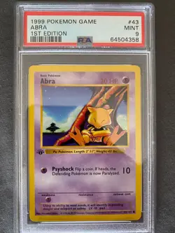 Pokemon PSA 9 MINT 1999 Abra 1st Edition Base Set Shadowless Card 43/102 - Image 1