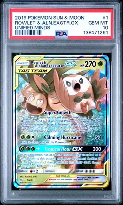 Rowlet & Alolan Exeggutor Gx 1/236 Unified Minds Pokemon PSA 10 - Image 1