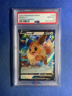 2023 Pokemon SWSH Crown Zenith EEVEE V #108 PSA10 Rare Hard to Find - Image 1