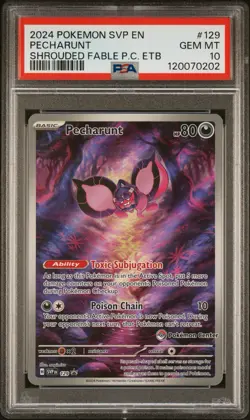 2024 Pokemon Shrouded Fable Pecharunt 129 Center Stamp ETB Promo PSA 10 Gem Mint - Image 1
