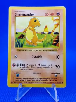 🔵 Pokemon TCG CHARMANDER Base Set 46/102 Shadowless Common MP - Image 1