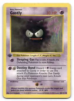 Gastly MP 50/102 1st Edition Base Set Pokemon TCG Regular - Image 1