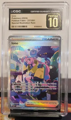 CGC 10 PRISTINE Iono 237/091 Paldean Fates Special Illustration Trainer Pokemon - Image 1