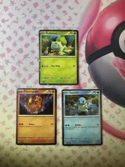 Pokemon 151 Cosmos Holo 3 Card Lot HD Swirl Bulbasaur Charmander Squirtle Promo - Image 1
