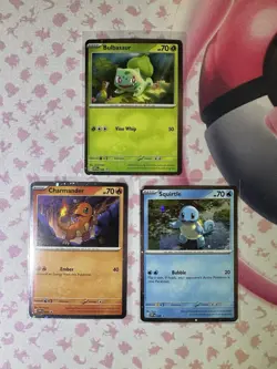 Pokemon 151 Cosmos Holo 3 Card Lot HD Swirl Bulbasaur Charmander Squirtle Promo - Image 2
