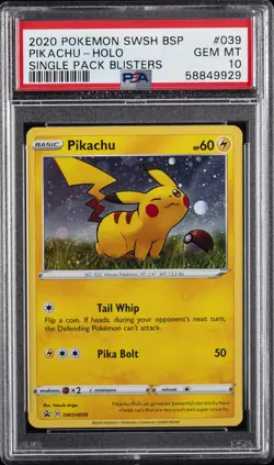 2020 POKEMON SWSH BLACK STAR PROMO SINGLE PACK BLISTERS #039 PIKACHU-HOLO PSA 10 - Image 1