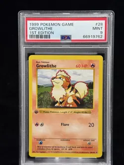 Growlithe #28 1st Edition Base Set 1999 Pokemon Game PSA 9 🔥 - Image 1