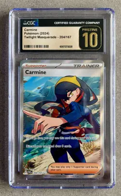 CGC 10 Pristine Pokemon Carmine 204 Twilight Masquerade Full Art Rare Low Pop - Image 1