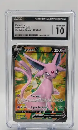 CGC 10 GEM MINT Espeon V 179/203 Evolving Skies Full Art Ultra Rare Pokemon - Image 1
