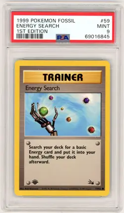 1999 Pokemon Fossil #59 Energy Search 1st Edition PSA 9 - Image 1