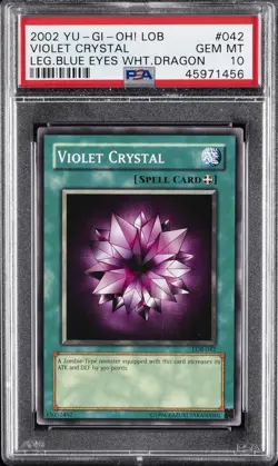 2002 YU-GI-OH! LOB-LEGEND OF BLUE EYES WHITE DRAGON #042 VIOLET CRYSTAL PSA 10 - Image 1