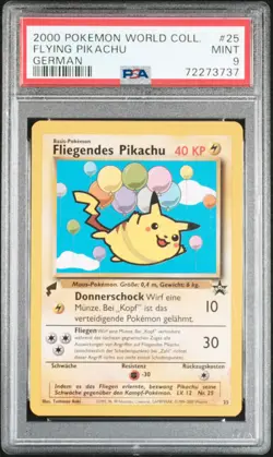 Pokemon Card Flying Pikachu 25 Pikachu World German Promo 2000 PSA 9 MINT - Image 1