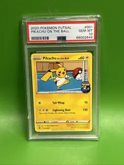 PSA GRADE 10 PIKACHU ON THE BALL POKEMON FUTSAL CARD - GEM MINT - Image 1