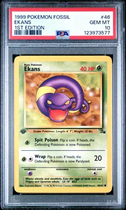 1999 POKEMON FOSSIL 1ST ED #46 EKANS PSA 10 - Image 1