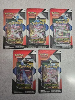 x5 Pokemon TCG Evolving Skies Chilling Reign 2 Pack Blister & Pin Set Sealed - Image 1