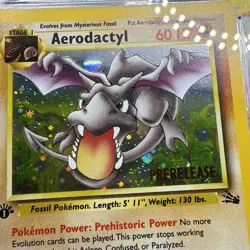 Pokemon TCG Aerodactyl 1st Edition Prerelease Cosmos Holo Card 1/62 CGC MINT 8 - Image 5