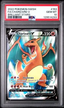 PSA 10 CHARIZARD V 153 BRILLIANT STARS SWORD & SHIELD POKEMON GEM MINT - Image 1