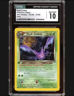 Pokemon Dark Crobat Neo Discovery 1st Edition Holo Rare #2 CGC 10 Gem Mint - Image 1
