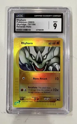 Rhyhorn 91/144 Skyridge 2003 Reverse Holo Pokemon E-Series WOTC CGC 9 Pop 10 - Image 1