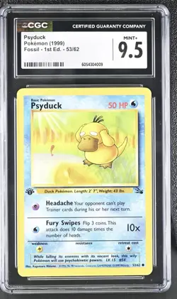 Psyduck 53/62 Fossil 1st Edition Regular - 1999 WotC - CGC 9.5 MINT+ - Image 1