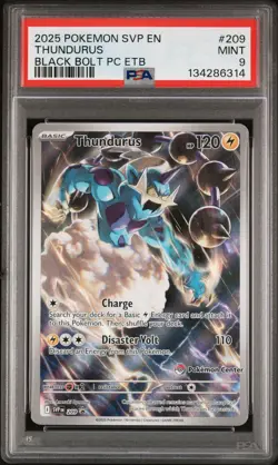 2025 POKEMON SVP BLACK BOLT POKEMON CENTER ETB PROMO #209 THUNDURUS PSA 9 - Image 1